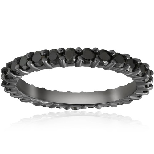 1 1/2Ct Black Diamond 14k Black Gold Eternity Ring Womens Stackable Wedding Band
