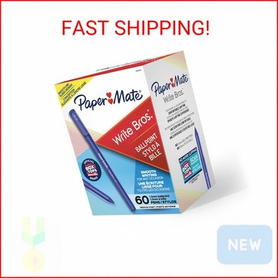 Paper Mate Ballpoint Pens, Write Bros. Blue Ink Pens, Medium Point (1.0mm), 60 C