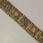 Vintage Gold Toned Faux Opals Faux Turquoise Bracelet Estate Costume Jewelry