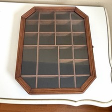 Vintage Wood Glass Curio Display Cabinet Shadow Box 22 Slots Wall Mount SMC 15”