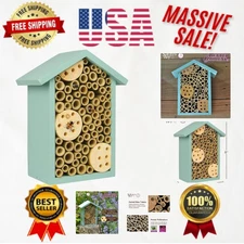 Stylish Handcrafted Bee House in Teal – Attracts Beneficial Insects Easily