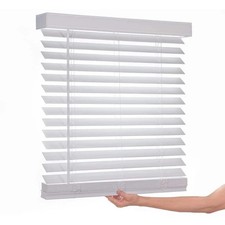 White Cordless Faux Wood Blinds 2-in Slats 9x36 Home Window Treatment