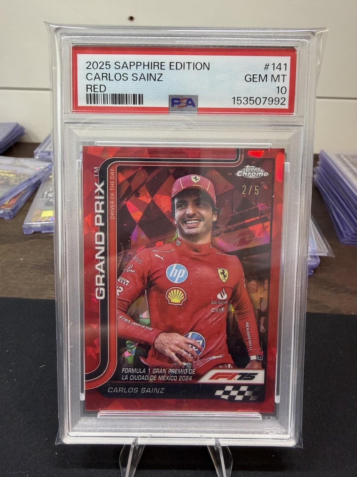 2025 Topps Chrome Sapphire F1 Carlos Sainz Red #141 PSA 10 GEM MINT 2/5 Ferrari