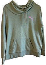Puma Womens Hoodie Green Pullover Sz Large Long Sleeve Pockets Embroidered Logo
