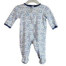 Little Me Boy Elephants Footie Sleeper Blue White 3M Long Sleeve Zip 100 Cotton