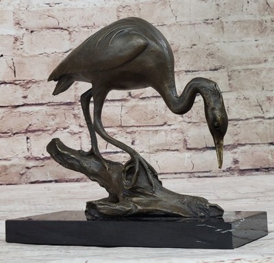 100% Bronze Statue Egret Crane Coastal Vogel Kunst Unterzeichnet Milo Fine Dekor