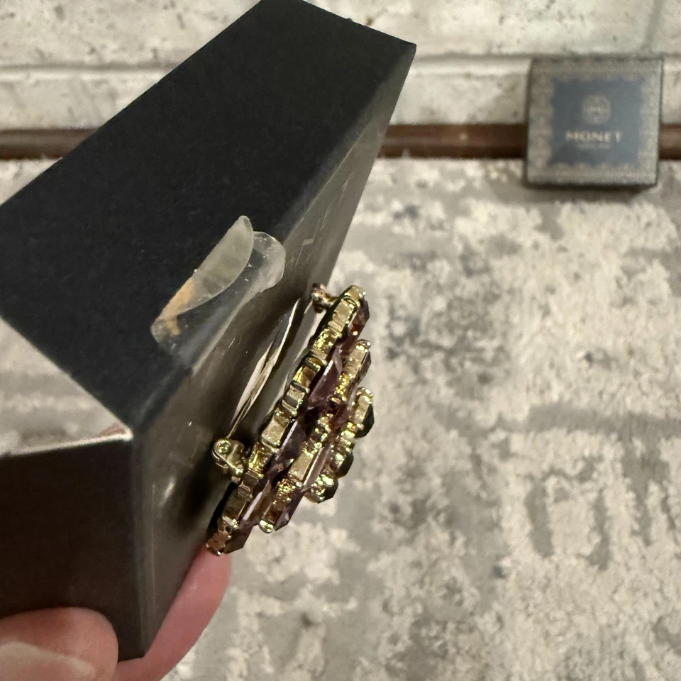 Monet Amethyst Cluster Brooch Pin Purple Rhinestone Gold Tone With Box One Size - Image 4 of 4