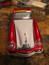 Vintage Friction Toy Car MF 787 Tin Toy Metal Sedan Red  White
