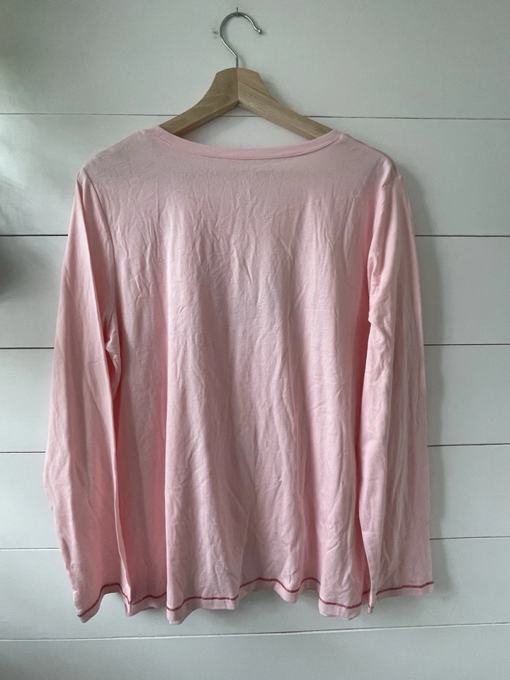 HUE  Women’s Long Sleeve Lounge Pajama T-shirt Top Pink Cat Snow Flakes - Image 4 of 4