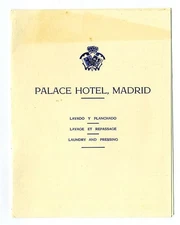 Palace Hotel Madrid Spain Laundry and Pressing Cost Brochure 1950's