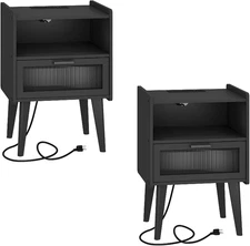 Nightstand with Charging Station, Bedside Tables Set of 2, End Table Side Table 