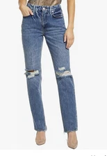 Good American Size 4/27  90’s Distressed High Rise Straight Leg Jean Indigo60