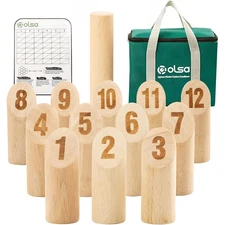Wooden Throwing Game Set with Scoreboard & Bag for Lawn Beach Park Outdoor Fun