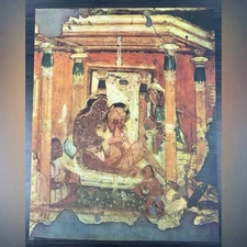 King Queen Original Antique Vintage Fine Art INDIA Print Poster Ajanta Caves LRG
