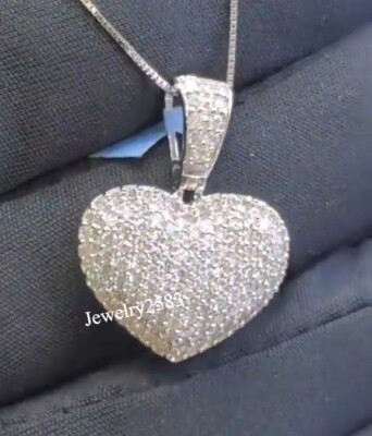 Certified Lab Grown Diamond Puff Heart Pendant 925 Silver Beautiful Gift For Her