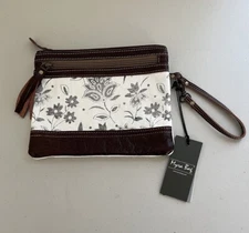 Myra Bag Small Creamy Petal Pouch  Tassel Floral Leather Zip Boho