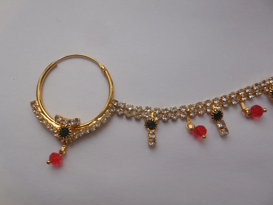 Anillo Nariz India Nath Joyería Tono Dorado Boda Aro Piercing Con Cadena Foto 2 de 4