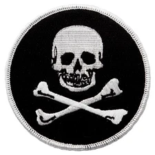 ROUND PIRATE PATCH JOLLY ROGER black Skull Crossbones embroidered iron SKELETON