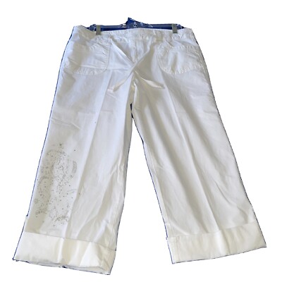 STYLE & CO; WAIST 34 CAPRI, HI-RISE, FLEXI-FIT WHITE, ZIP FLY, Draw Strings Sz14