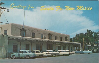 Santa Fe, NM: Court House, Vintage Cars, Greetings - New Mexico Postcard
