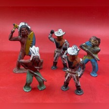 Lot Of 5 Cowboys And Indians Painted Iron Toy Figures 1930-1950 s Western