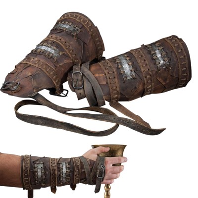 2PCS PU Leather Arm Guards Gauntlet Wristband Medieval Bracers Viking Cosplay