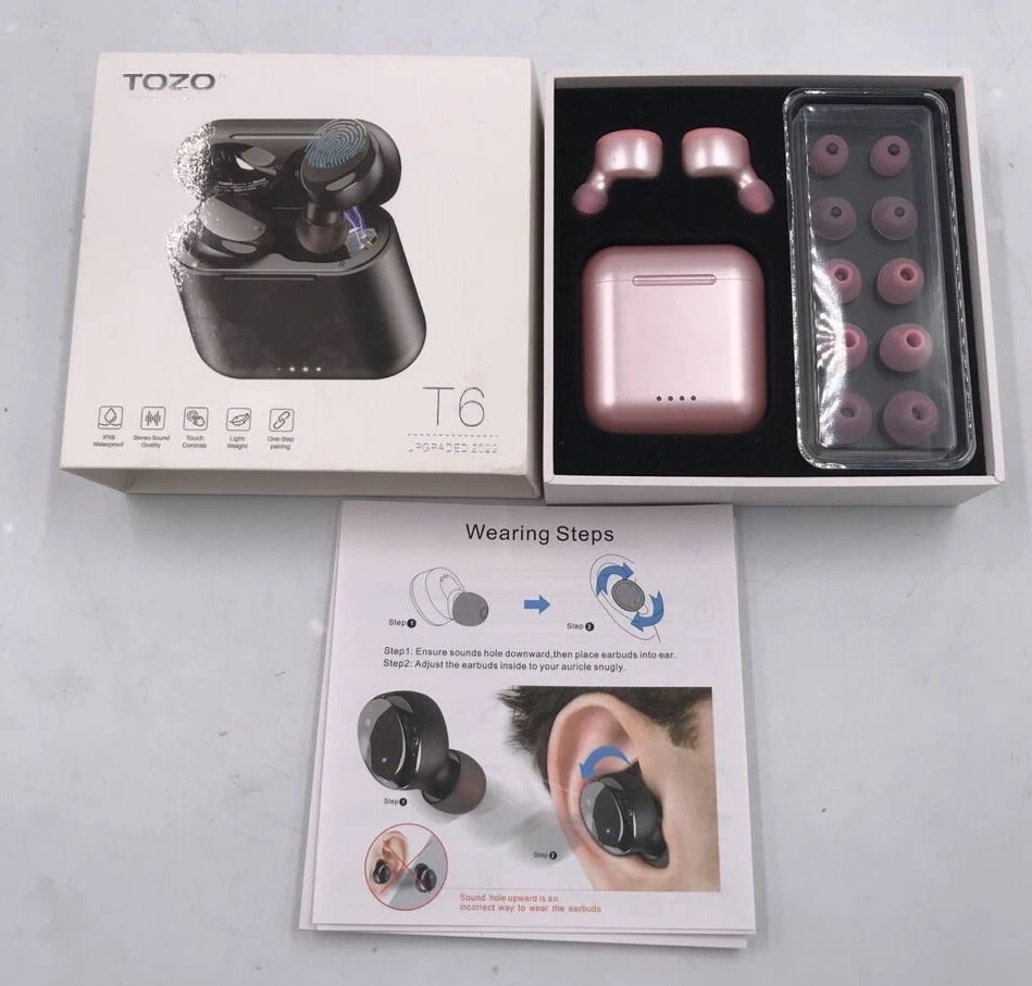 TOZO T6 True Wireless Earbuds Bluetooth Headphones Touch Control PINK  786513411488