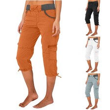 Women's Relaxed Fit Cargo Capris Low Waist Pants Summer Casual Trousers Pockets