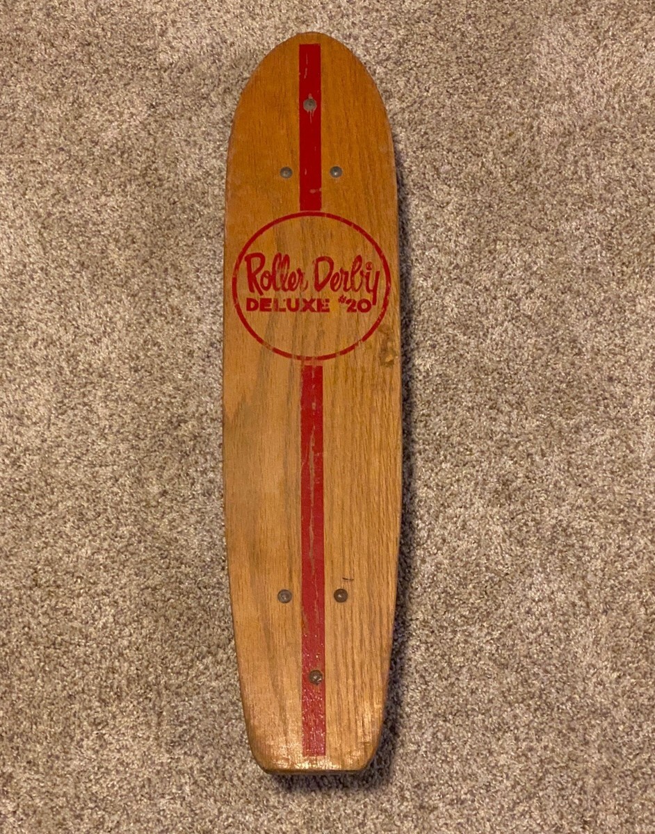 Vintage 1960s Wooden Roller Derby Deluxe #20 Early Skateboard w