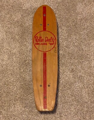 Vintage 1960s Wooden Roller Derby Deluxe #20 Early Skateboard w