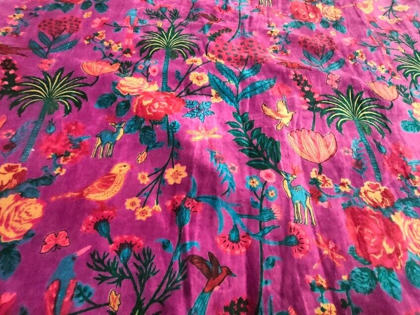 Indian Floral Print Velvet Hippie Upholstery Soft Pink Dress Making Fabric Yard