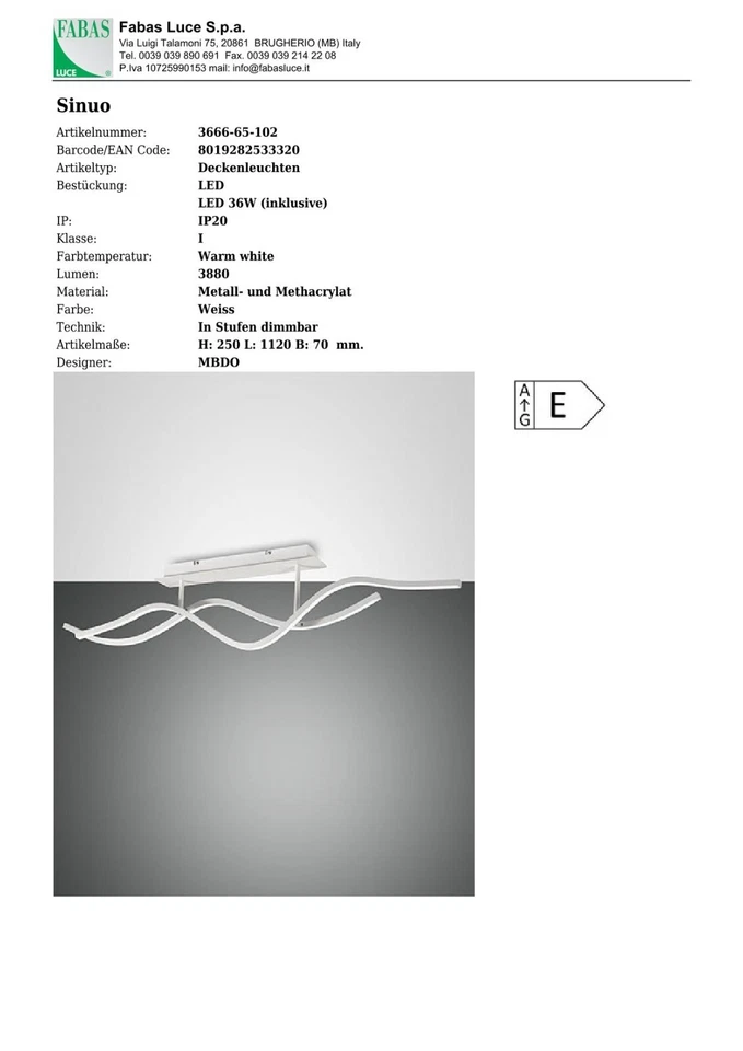 FABAS LUCE LED Deckenleuchte Sinuo 3666-65-102 3Step Dimmfunktion weiß - Bild 3 von 4