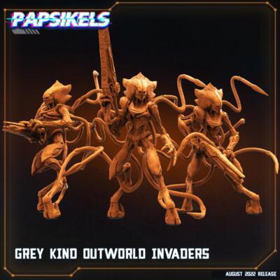 3D Printed Papsikels Cyberpunk Sci-Fi Grey Kind Outworld Invaders Set - 28mm