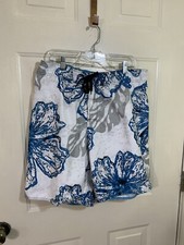 JOE BOXER men's Large Blue Floral Swim Shorts Beach Trunks Swimsuit 100 Poly