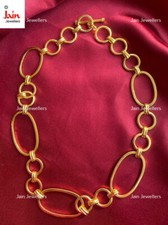 Cadena de collar de eslabones de cable de oro real de 18 quilates, 22 quilates con sello de oro para mujer