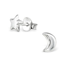 925 Sterling Silver Star & Moon Stud Earrings 