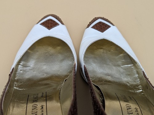 Vintage BRUNO MAGLI Women's Brown Snakeskin & Cream Pumps 3" Heel Size 9AA w Box - Picture 11 of 19