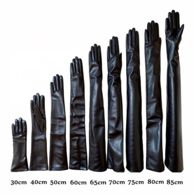 Damen Schwarz Wirklich Leder Lange Opera Handschuhe,30cm40cm50cm60cm70cm75cm