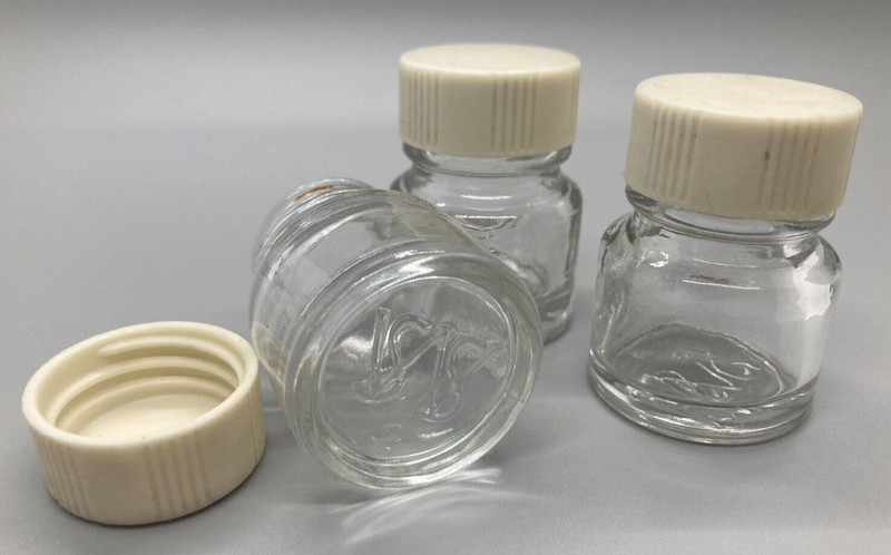 Three Vintage Glass Bottles with Lids - SWS Marks - Dental Supplies