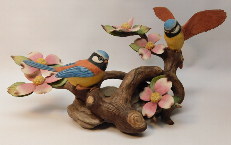 Birds On A Branch Figurine ● Marked: "BLUE TITS"   BUSHÉL 22