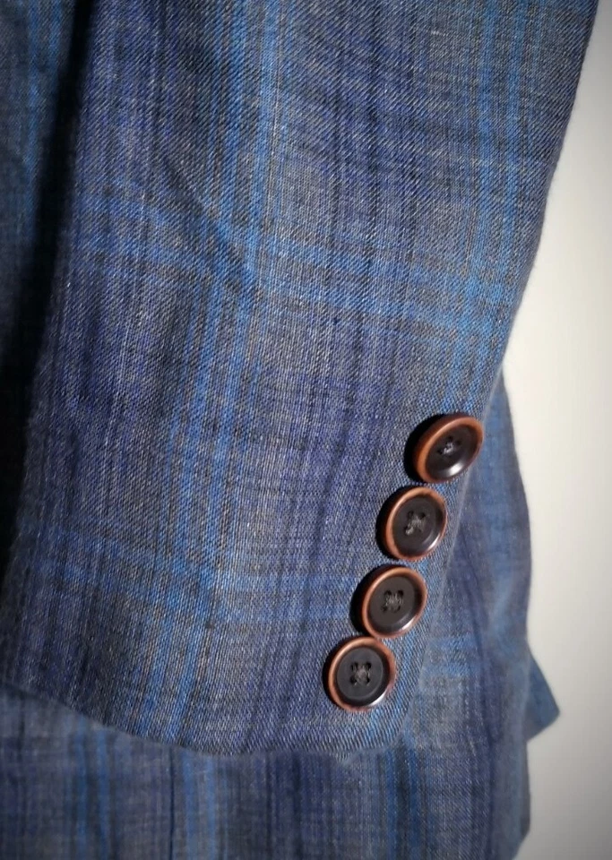 40R Tallia синий серый черный клетку льна полулегкий sport пальто Blazer куртка - Изображение 3 из 4