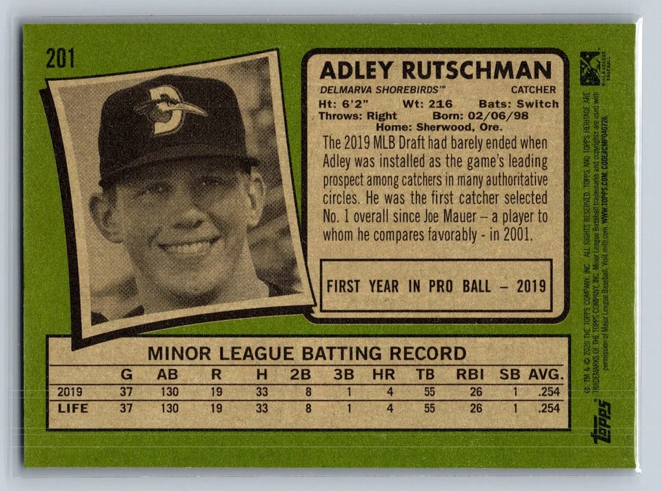 2020 Topps Heritage Minor League #201 Adley Rutschman SP - Image 2 of 2