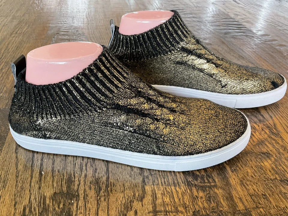 Calcetín de punto plano Qupid para senderismo sin cordones fitness caminar zapatos para mujer 10 negro/dorado Foto 3 de 4