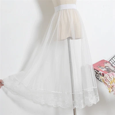 Dentelle Femme Jupe Tulle Maille Pur Plissé Jupe Trapèze Taille Élastique Jupon - Photo 1/4
