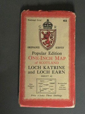 Vintage Ordnance Survey One Inch Cloth Map, Loch Katrine & Loch Earn, no 62,1945