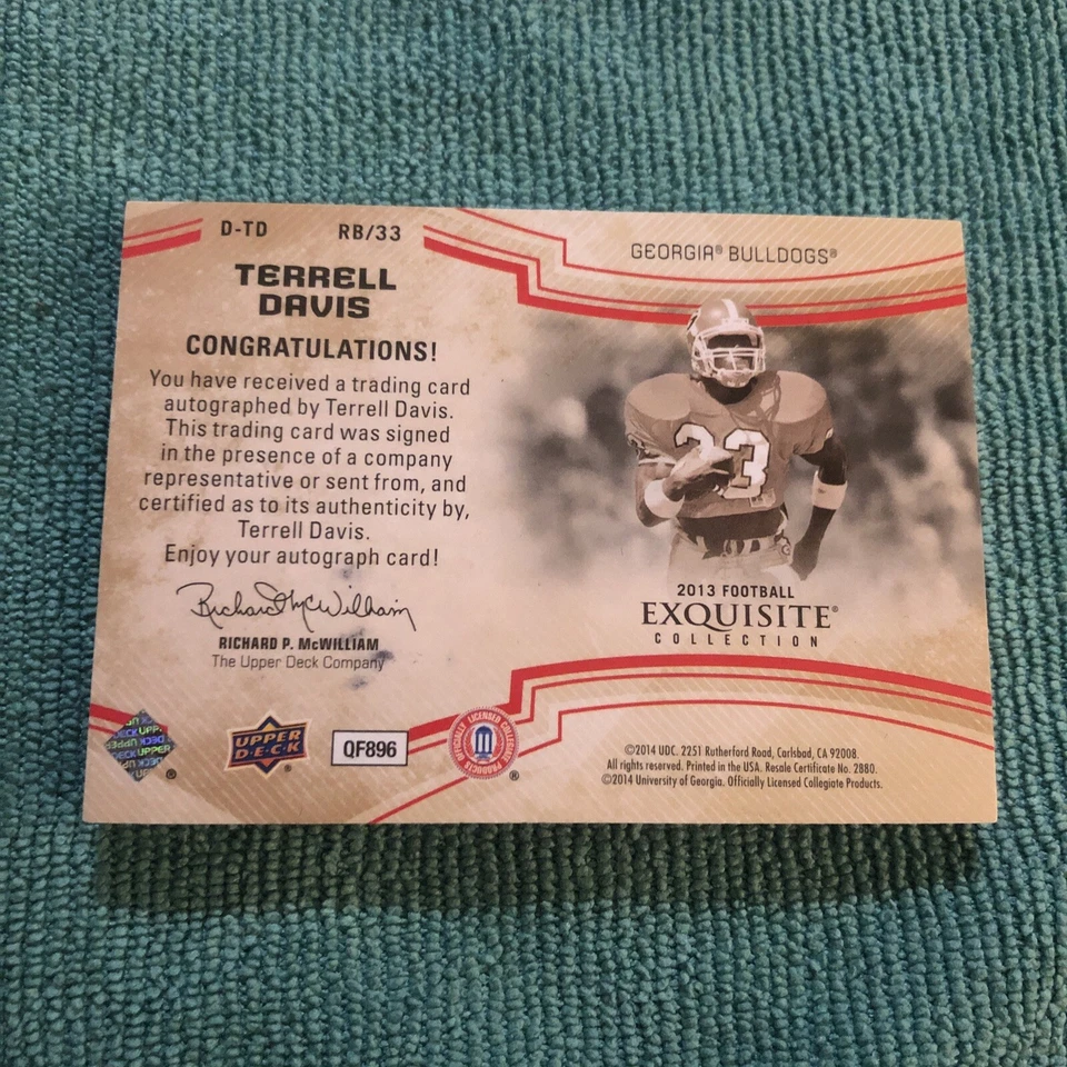 2014 Exquisite Collection Terrell Davis autograph 13/25 Georgia Bull Dogs - Image 2 of 2