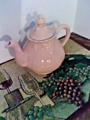 Vintage MCM Deco Hall Pink Teapot MCM Embossed Grapes 9" X 7.5"