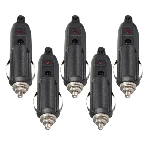5Pcs 12V Male Car Cigarette Lighter Socket Plug Connector with Fuse & Red LED