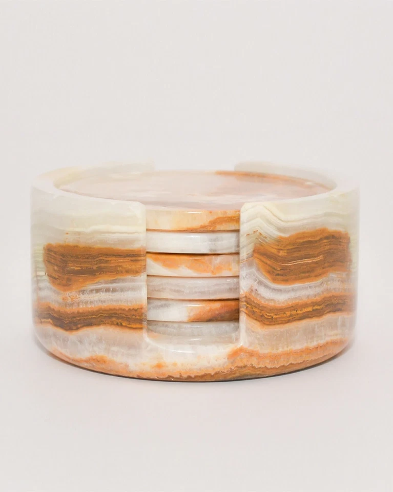 Marble Coasters Round Set of 6 SIZE 10.5cm x 6.5cm Handcrafted Solid Stone  - image 2 of 2