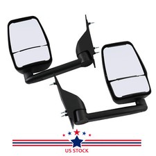 Pair Black Manual Tow Mirrors For 2003-2017 Chevy Gmc Express Savana Van